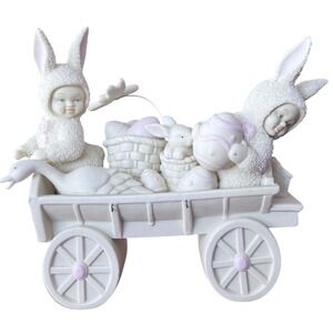 Dept 56 Snowbabies Easter Bunny Wagon Figurine 1996 White Porcelain Goose Eggs